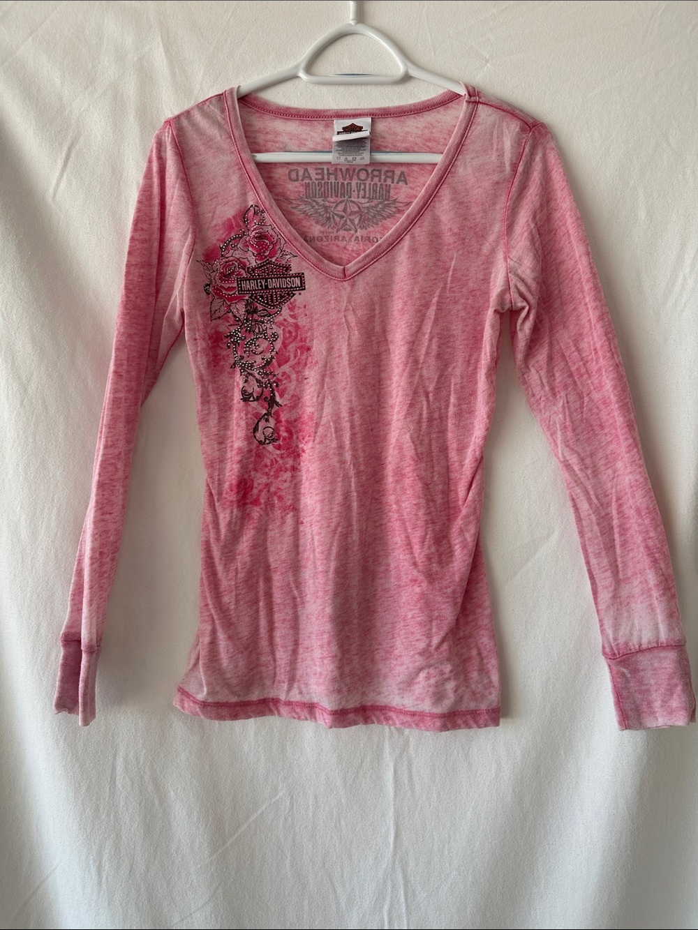 Harley-Davidson Pink Long Sleeve V-Neck Graphic Top
